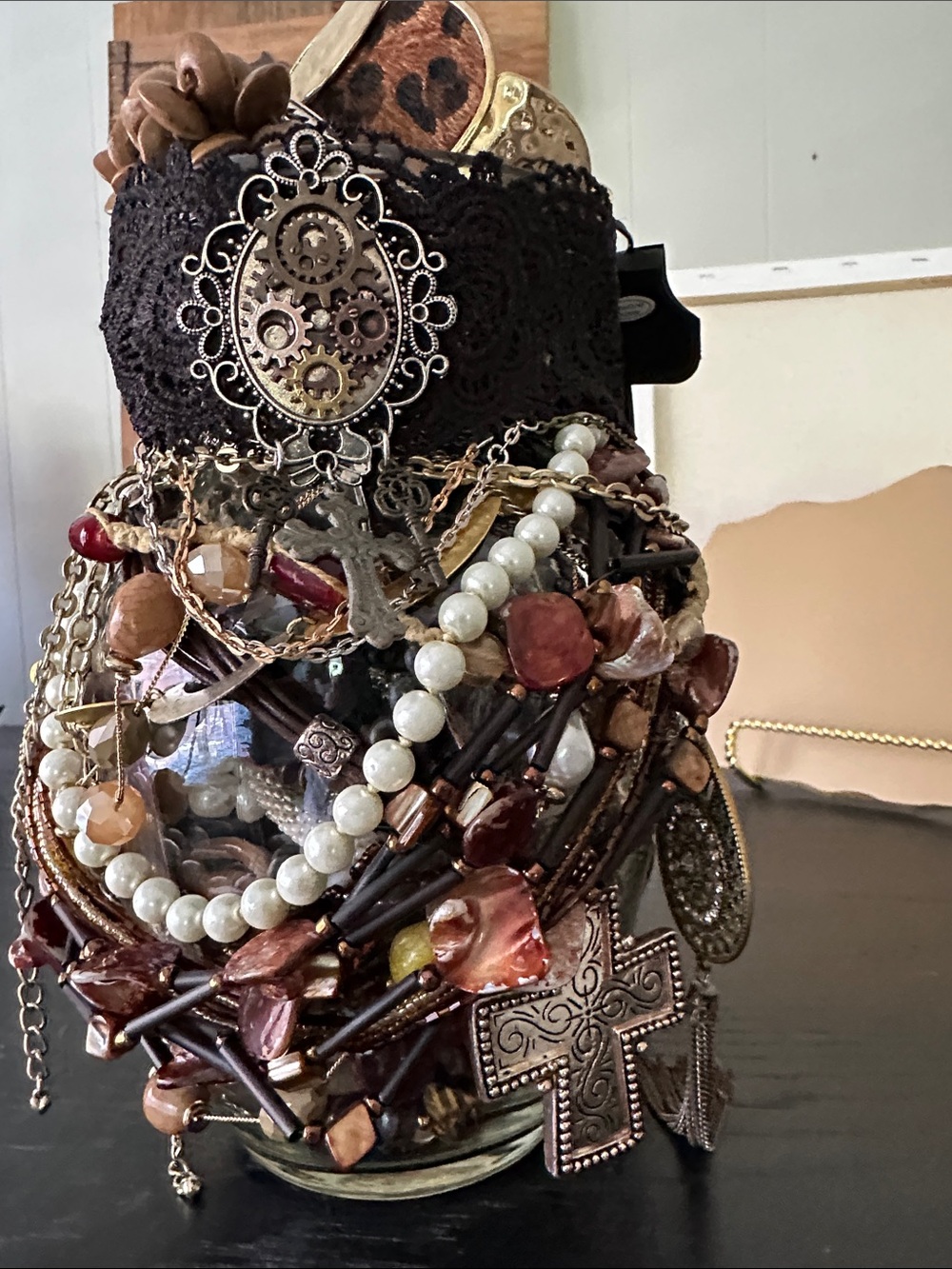 Boho Statement Necklaces in this Mystery Jewelry Jar in Brown, Gold & Cream.